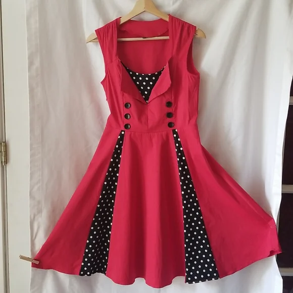 Zulily | Dresses | Fun Zulily Retro 5s Style Redblackwhite Polkadot Flare  Dress Size L | Poshmark